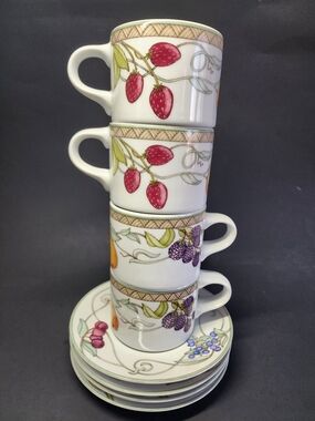 Vintage Dansk “Umbrian Fruits” -  Cups and Saucers, Set of 4 Portugal